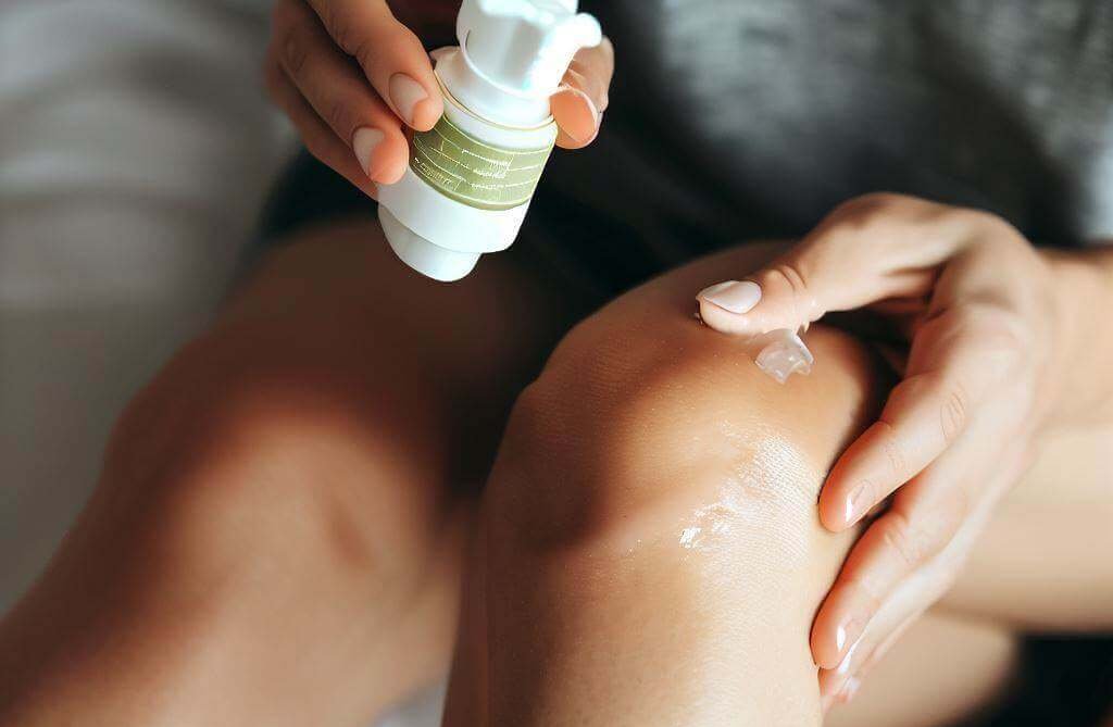 cbd for inflammation - a woman applying topical CBD to her knee.
