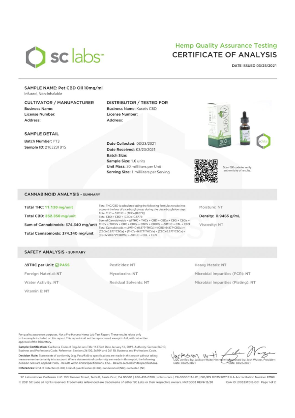 Kurativ Pet CBD Tincture - Image 2
