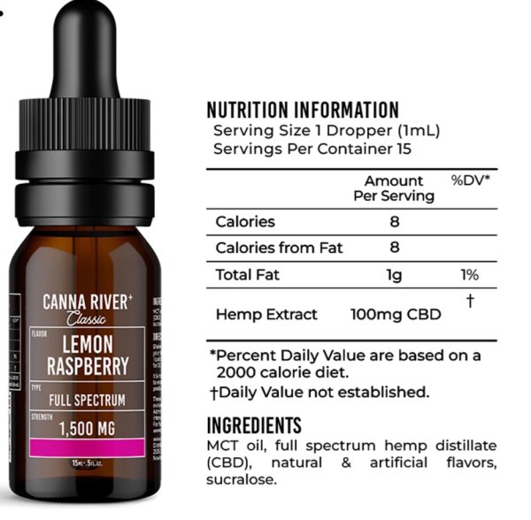 Canna River Full Spectrum Lemon Raspberry Tincture 3000mg CBD 1 oz - Image 3