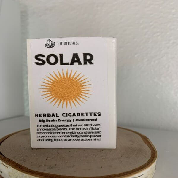 Picture of a carton of Lit Rituals brand solar herbal cigarettes
