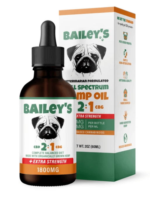 picture of Bailey's Pet bacon flavored full spectrum extra strength 1800mg CBD tincture bottle