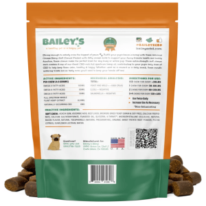 Bailey's Pet Extra Strength CBD Bacon Flavored Omega Hemp Soft Chews 6mg per treat, 30 per bag