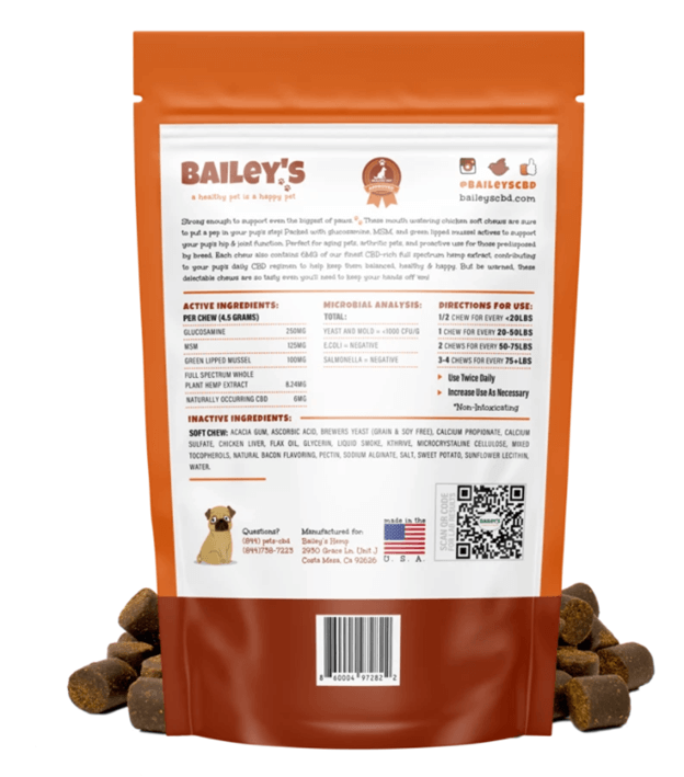 Bailey's Pet Extra Strength Hip & Joint CBD Soft Chews 6mg per treat, 30 per bag