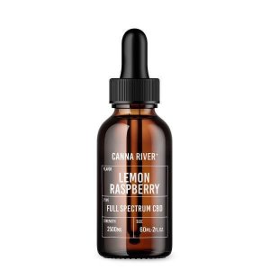 picture of canna river 2500mg full spectrum Lemon raspberry CBD in brown tincture bottle