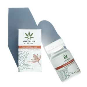 Picture of greenlife organics 300mg cbd soft gels in a plastic bottle