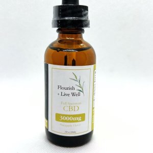 Picture of a pineapple flavored 3000mg cbd tincture in a brown bottle