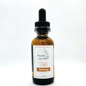 Picture of 5000mg of orange flavored CBD in brown tincture bottle