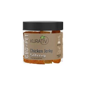 Picture of kurativ chicken pet chews in plastic jar