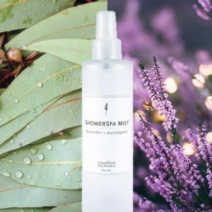 ShowerSpa Mist European Spa Source - Lavender & Eucalyptus in clear pump spray bottle