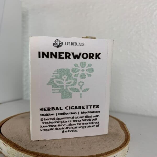 Picture of a carton of Lit Rituals brand innerwork herbal cigarettes