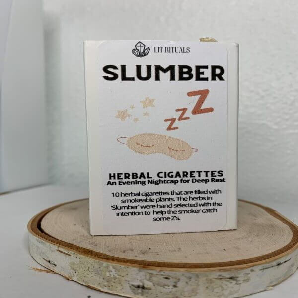 Picture of a carton of Lit Rituals brand slumber herbal cigarettes