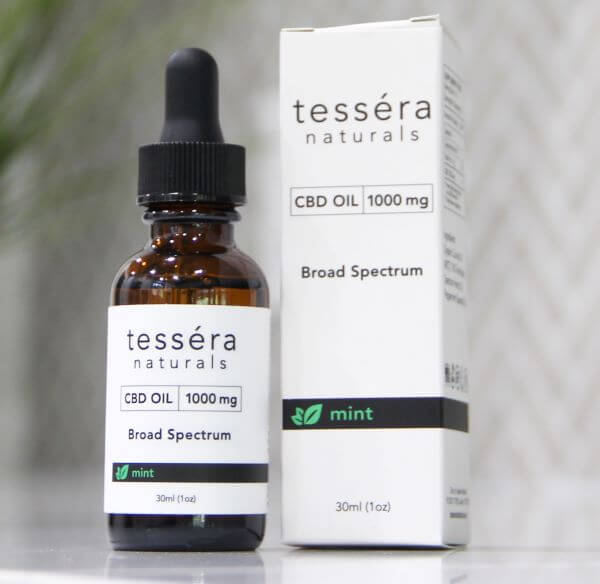 Tessera Naturals Mint 1000 milligram CBD TIncture in 1 ounce glass bottle with dropper